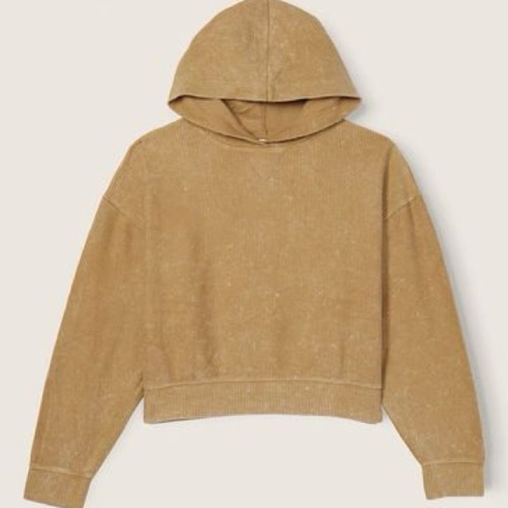 PINK Victoria’s Secret Cropped Ribbed Mustard Yellow Hoodie